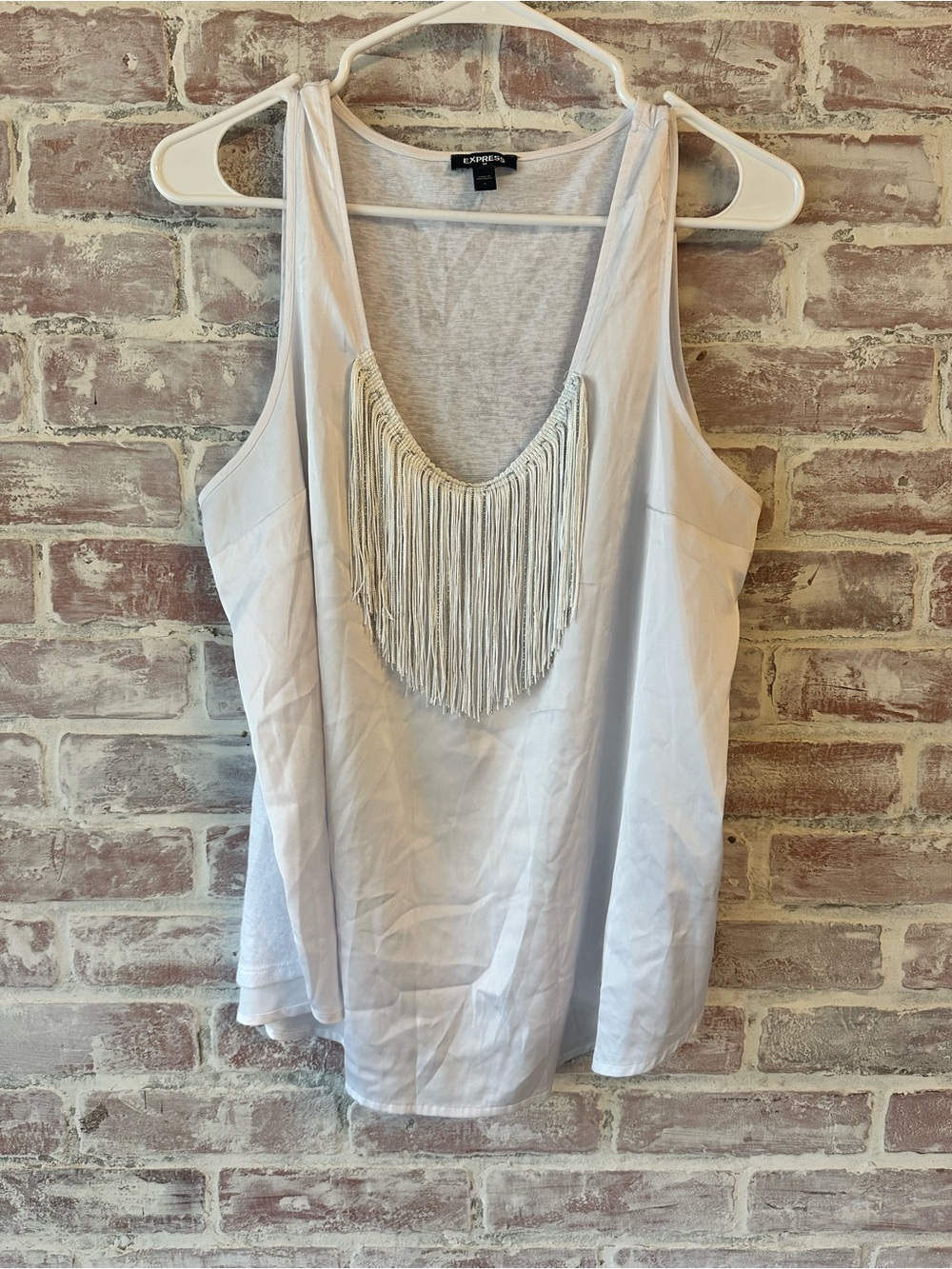 Express Cream Fringe Scoop Tank
